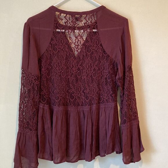 American Eagle Outfitters Long Lace Sleeve Peasant Blouse Women's Size S - Picture 5 of 7